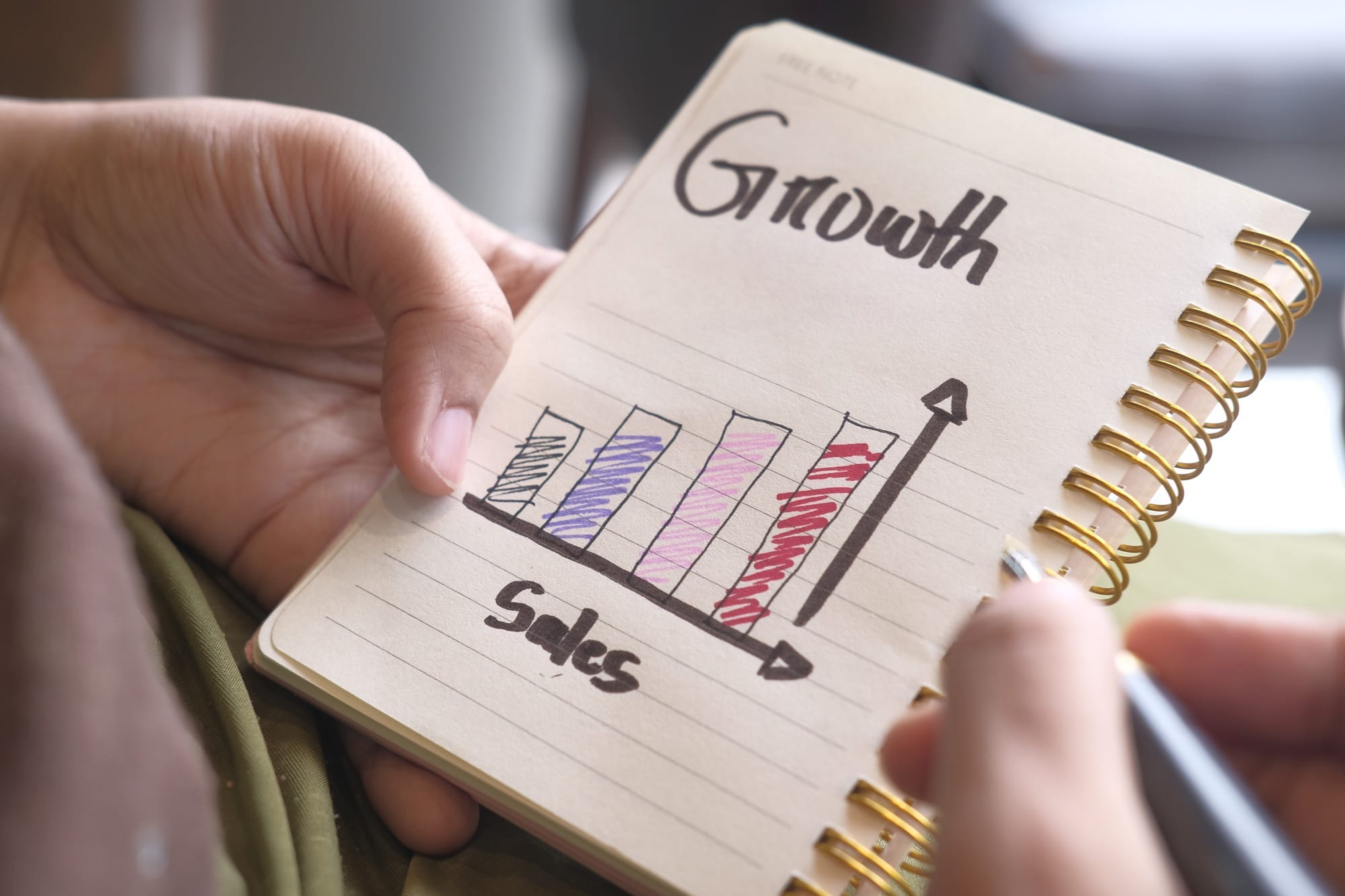 Hand Drawn Sales Growth Chart Created in a Notebook for Business Analysis and Planning